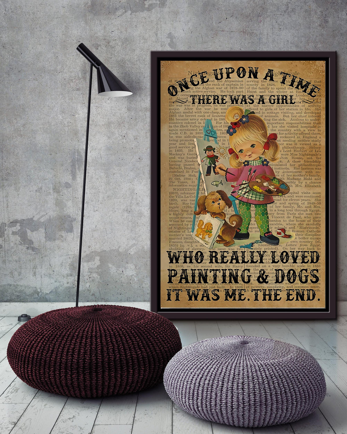 Once Upon A Time Girl Loved And Dogs Wall Art For Kid's Bedroom Decor Framed Matte Canvas Framed Prints, Canvas