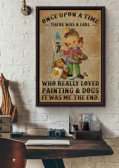 Once Upon A Time Girl Loved And Dogs Wall Art For Kid's Bedroom Decor Framed Matte Canvas Framed Prints, Canvas
