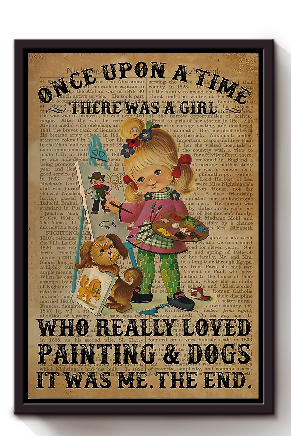 Once Upon A Time Girl Loved And Dogs Wall Art For Kid's Bedroom Decor Framed Matte Canvas Framed Prints, Canvas