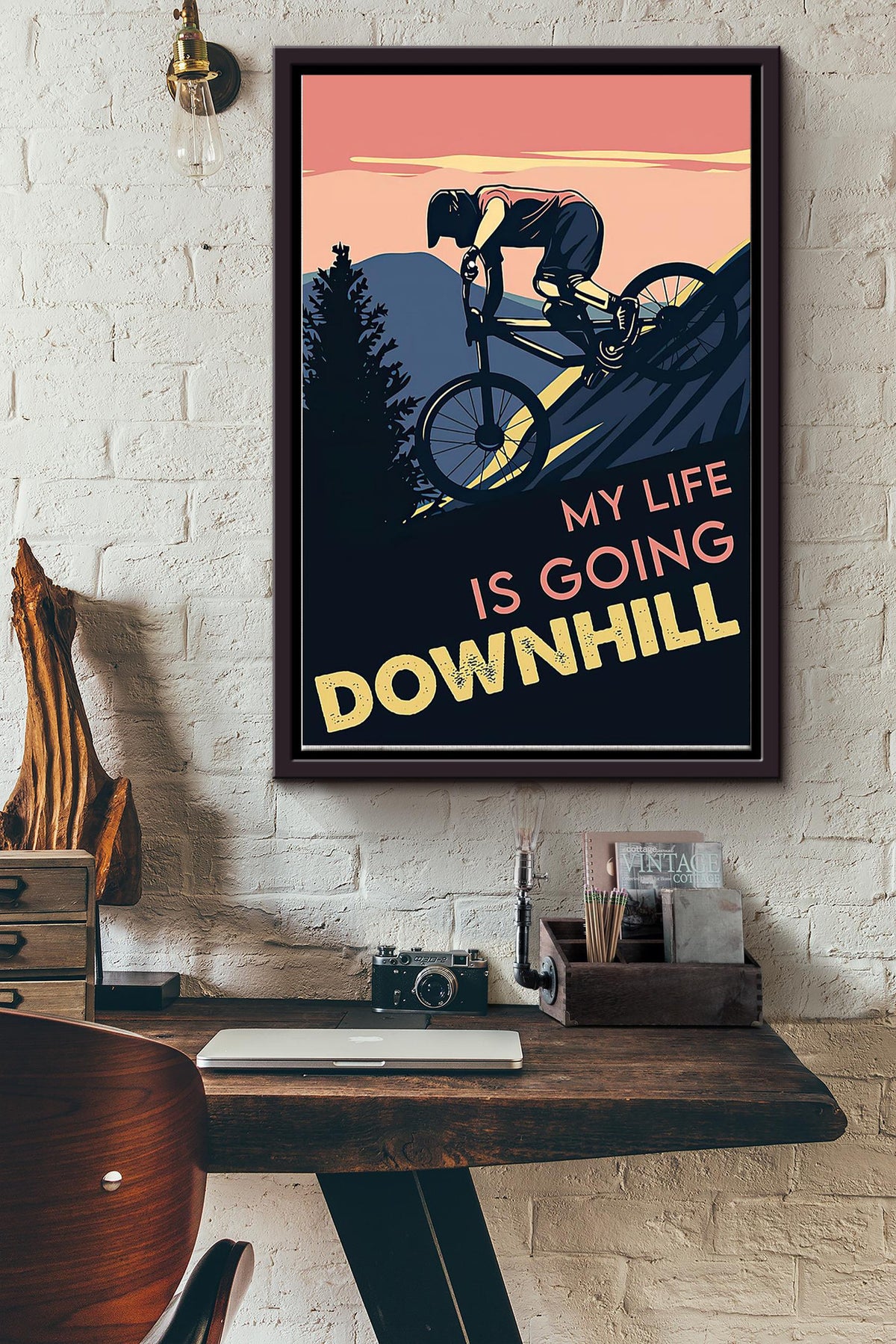My Life Is Going Downhill Cycling Poster Framed Matte Canvas