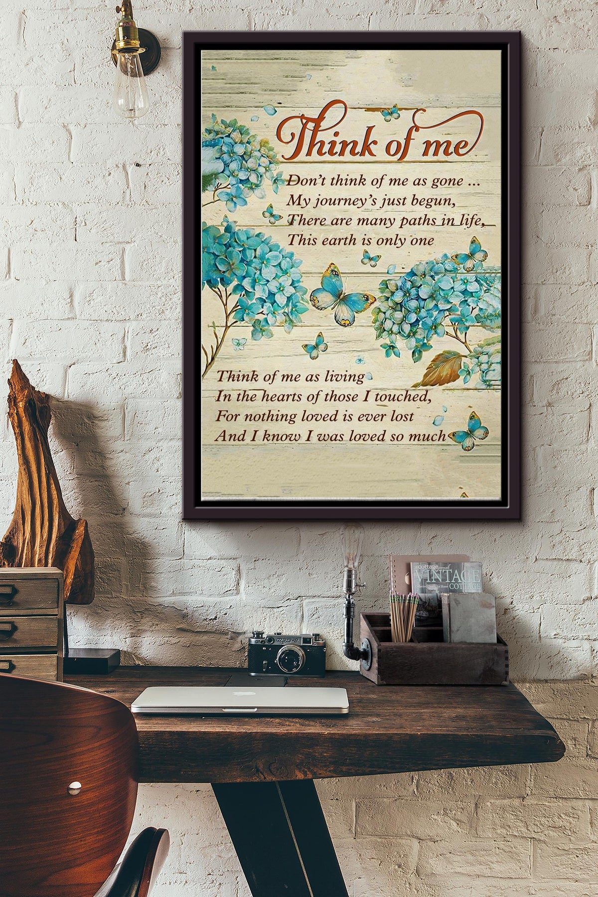 Think Of MeSympathy In Loving Memory Loss Of Loved One Remembrance Poem Sign Wall Art Mother Father Day Wedding Anniversary Framed Matte Canvas Framed Prints, Canvas