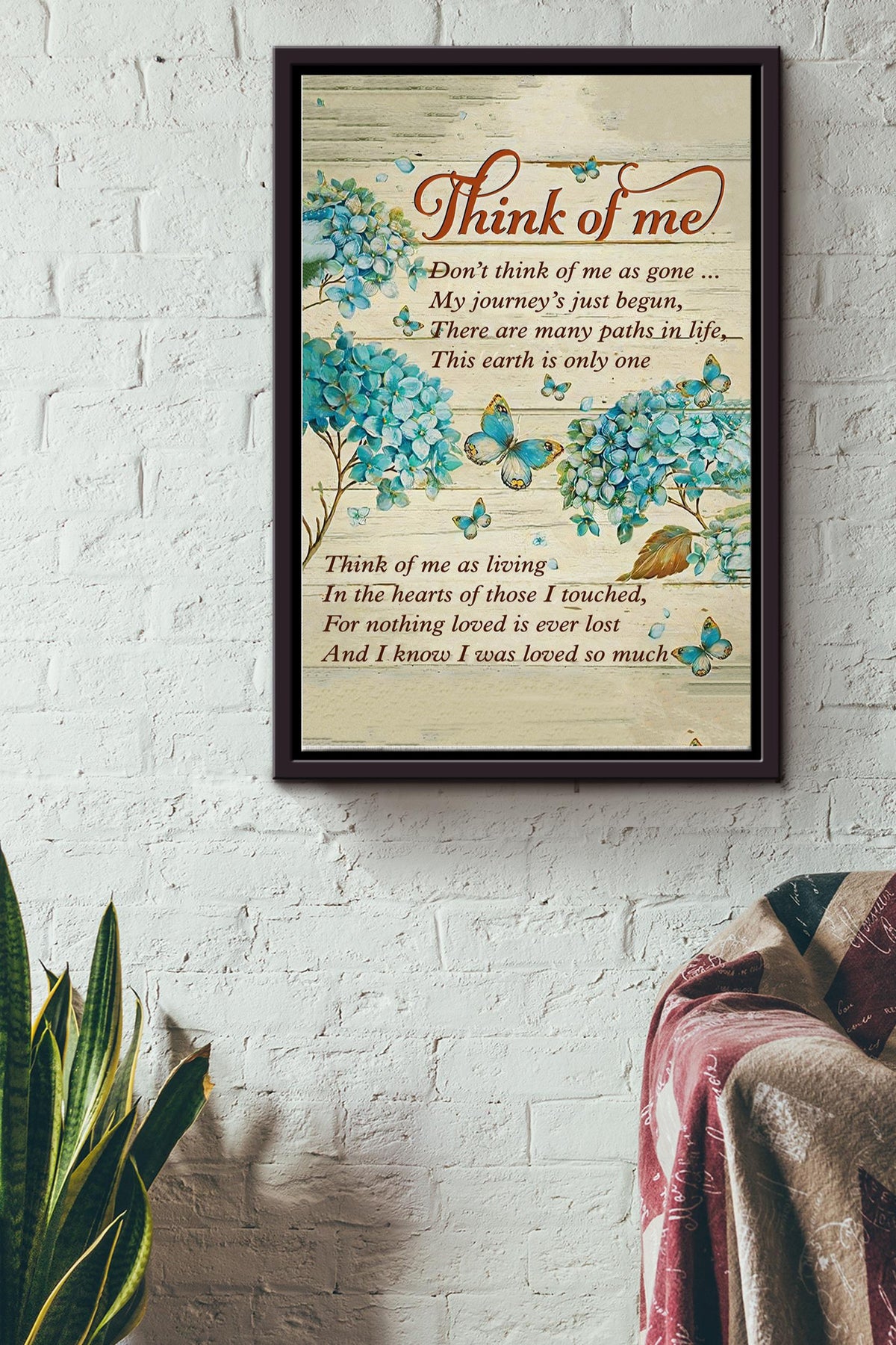 Think Of MeSympathy In Loving Memory Loss Of Loved One Remembrance Poem Sign Wall Art Mother Father Day Wedding Anniversary Framed Matte Canvas Framed Prints, Canvas