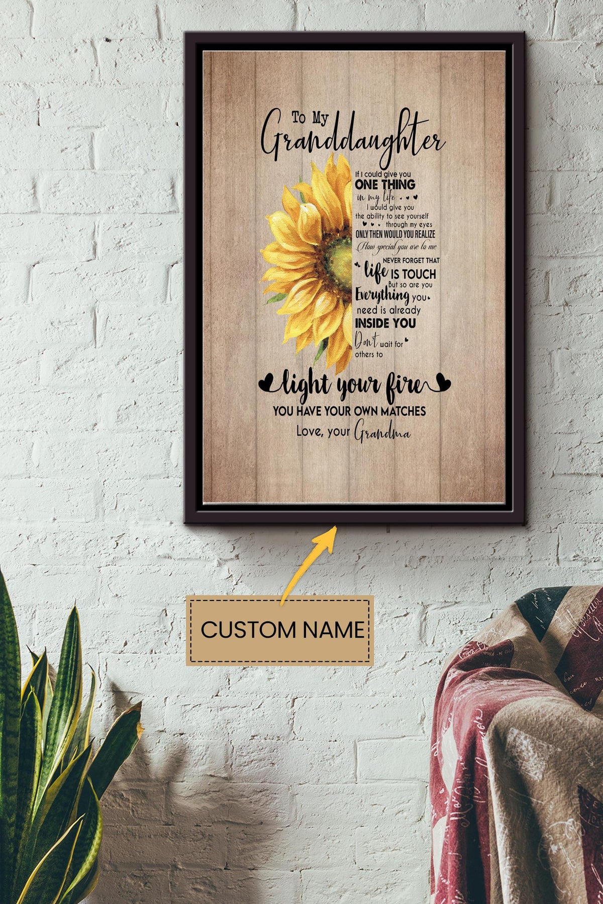 Personalized Gift For Granddaughter From Grandma Quotes Poster - Family Wall Art - Gift For Granddaughter Birthday Home Decor Framed Matte Canvas Framed Prints, Canvas
