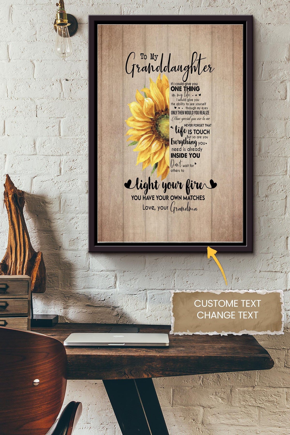 Personalized Gift For Granddaughter From Grandma Quotes Poster - Family Wall Art - Gift For Granddaughter Birthday Home Decor Framed Matte Canvas Framed Prints, Canvas