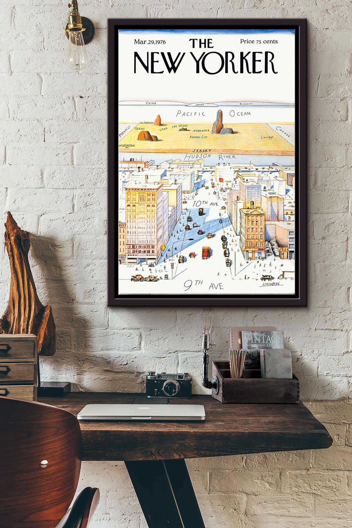 The New Yorker Magazine Cover Poster - Decor Wall Art - Gift For Traveling Lover Tourists Souvenir Shop New York People Framed Matte Canvas Framed Prints, Canvas