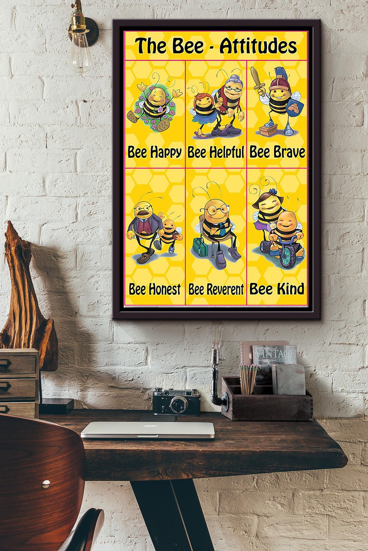 The Bee Attitudes Cute Bee Poster Framed Matte Canvas