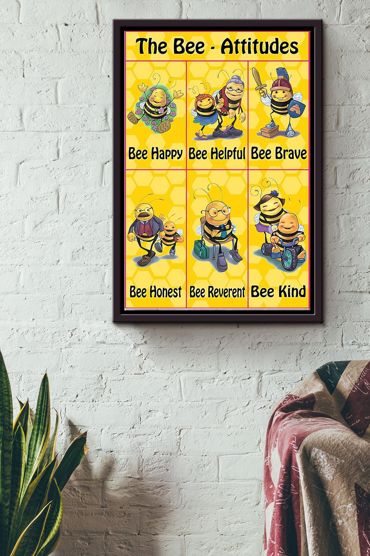The Bee Attitudes Cute Bee Poster Framed Matte Canvas