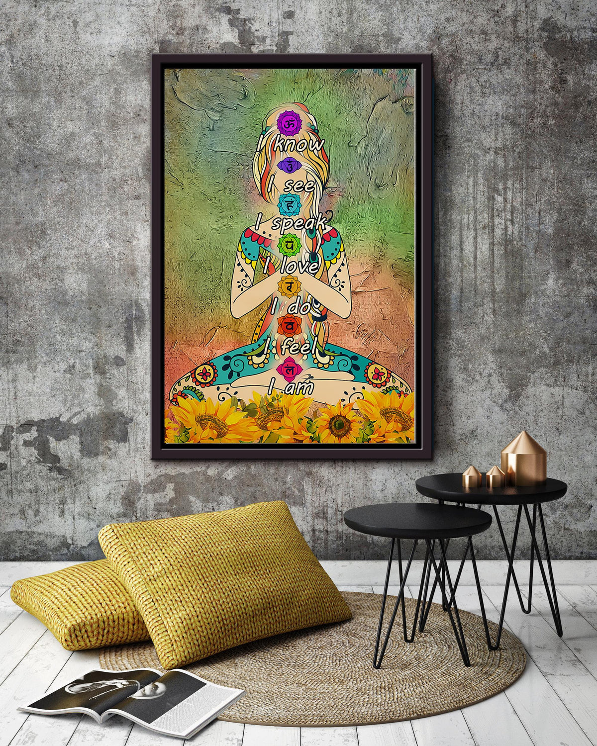 Yoga I Know I See I Love I Do I Feel I Am Wall Art For Yoga Lover Yoga Studio Decor Framed Matte Canvas Framed Prints, Canvas