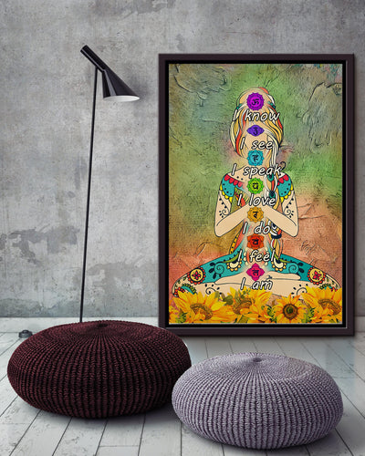 Yoga I Know I See I Love I Do I Feel I Am Wall Art For Yoga Lover Yoga Studio Decor Framed Matte Canvas Framed Prints, Canvas