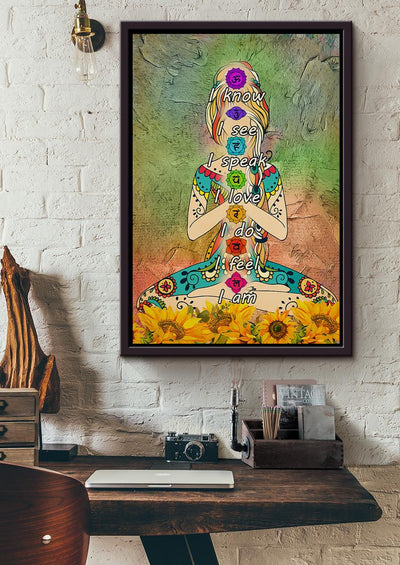 Yoga I Know I See I Love I Do I Feel I Am Wall Art For Yoga Lover Yoga Studio Decor Framed Matte Canvas Framed Prints, Canvas