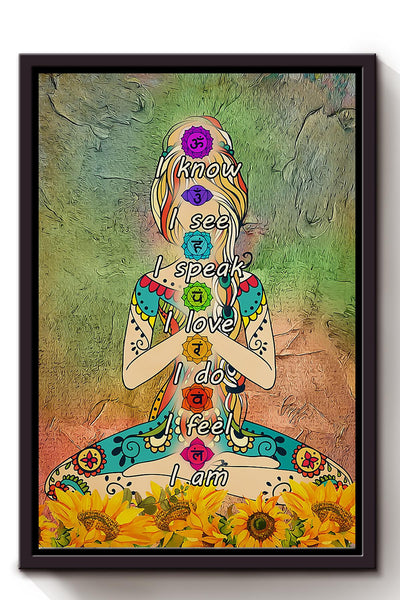 Yoga I Know I See I Love I Do I Feel I Am Wall Art For Yoga Lover Yoga Studio Decor Framed Matte Canvas Framed Prints, Canvas