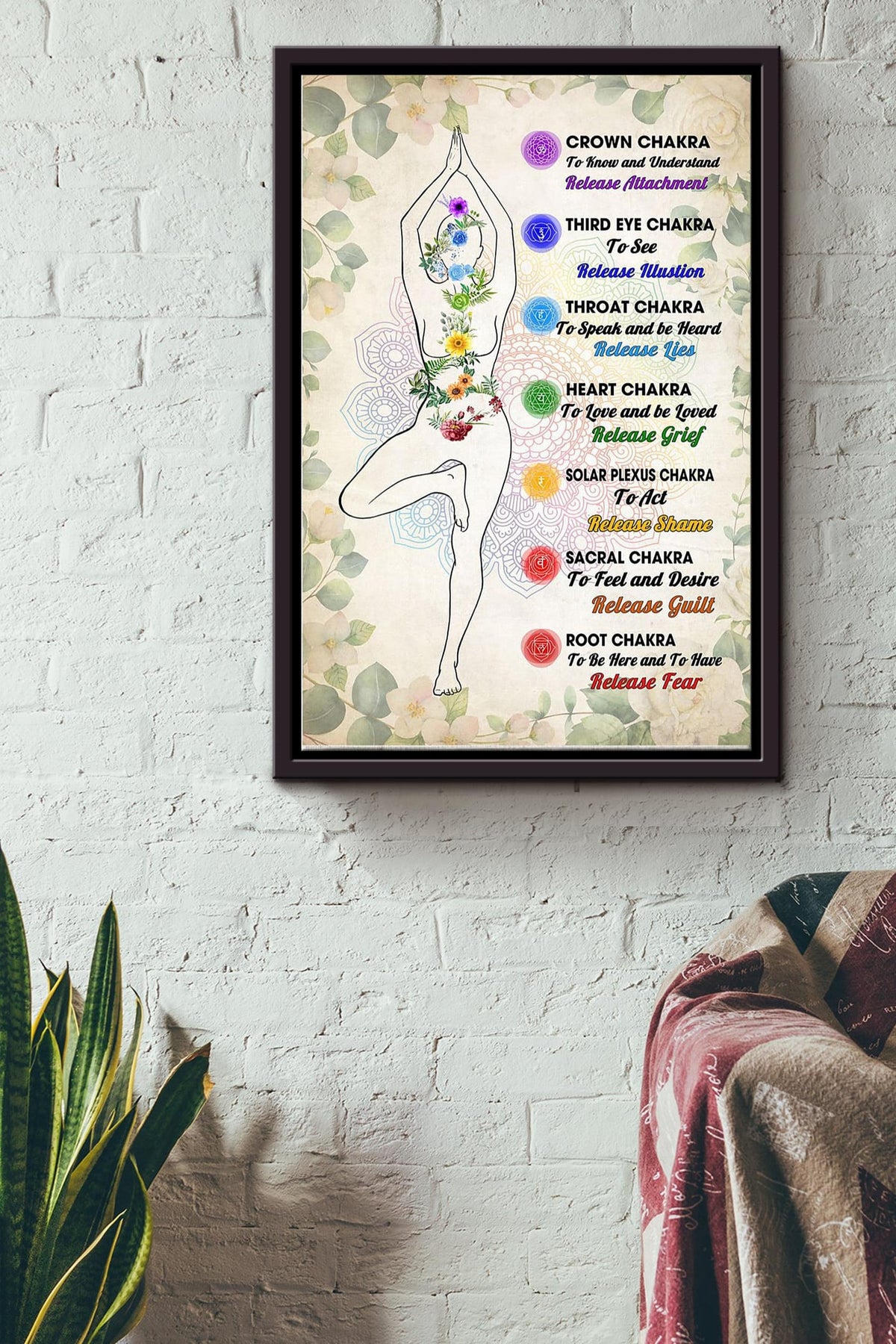 Yoga Chakra Women Doing Yoga Poster Framed Matte Canvas