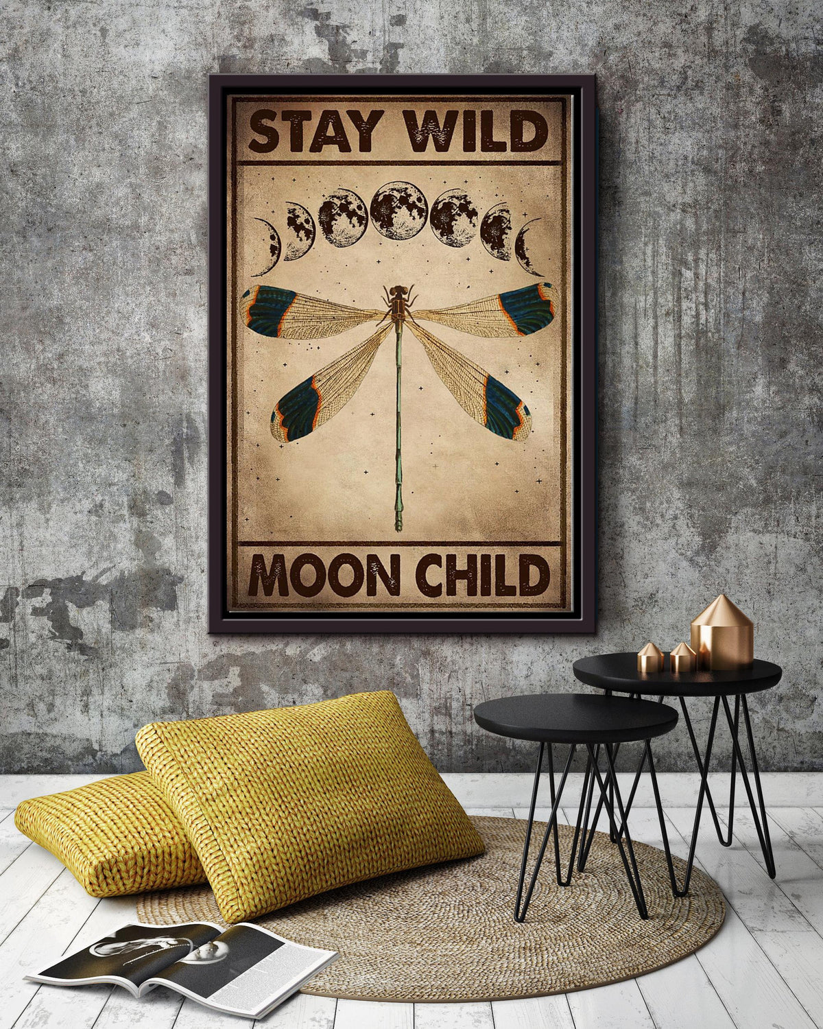 Stay Wild Moon Child Keep Calming Quote Wall Art Gift For Yoga Girl Meditation Lover 09 Framed Canvas Framed Prints, Canvas