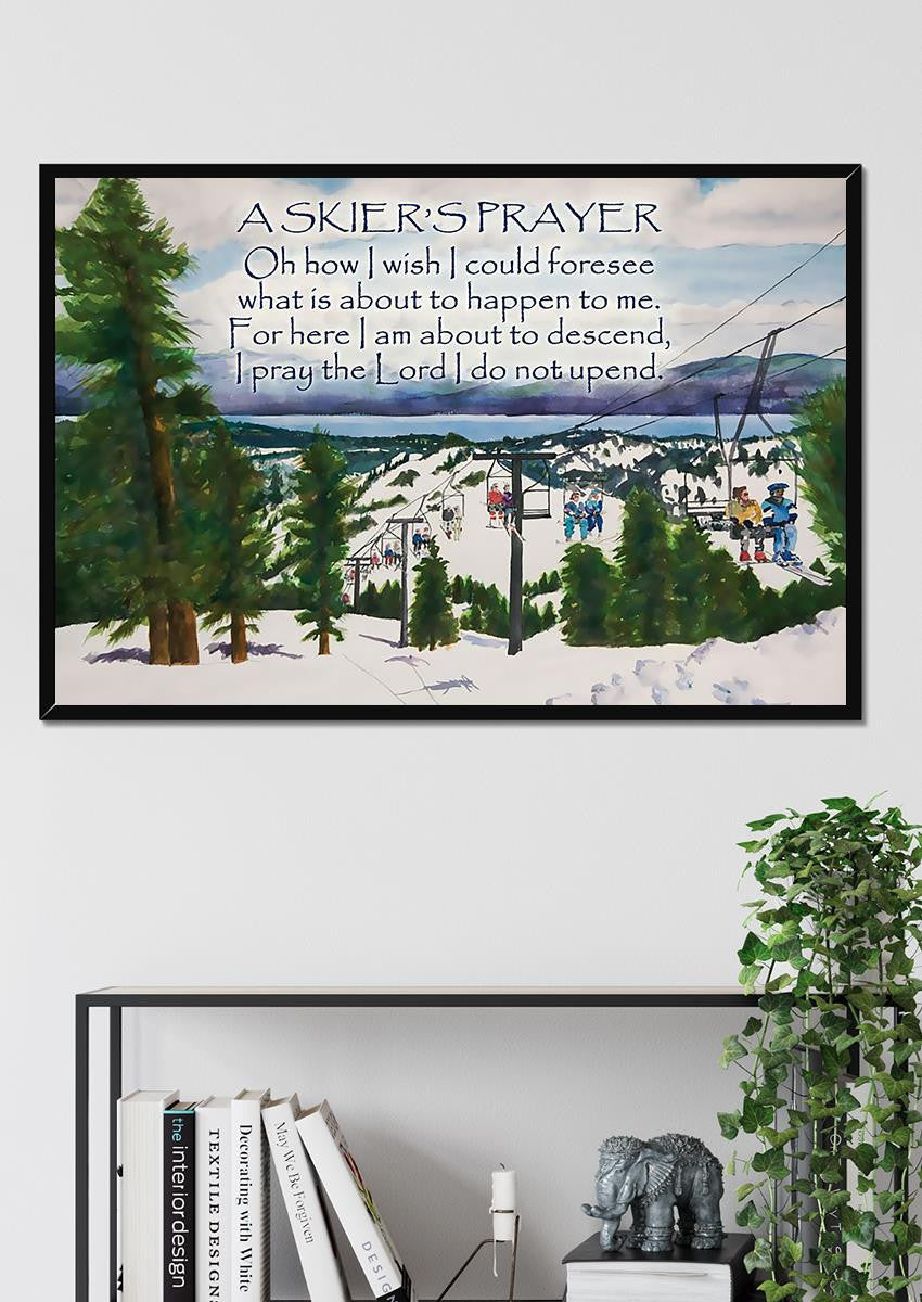 Skier's Prayer Skiing Wall Art Gift For Climber Hiker Framed Prints, Canvas