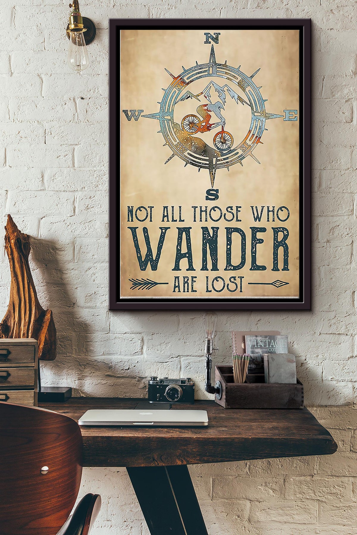 Not All Those Who Wander Are Lost Cycling Poster Framed Matte Canvas
