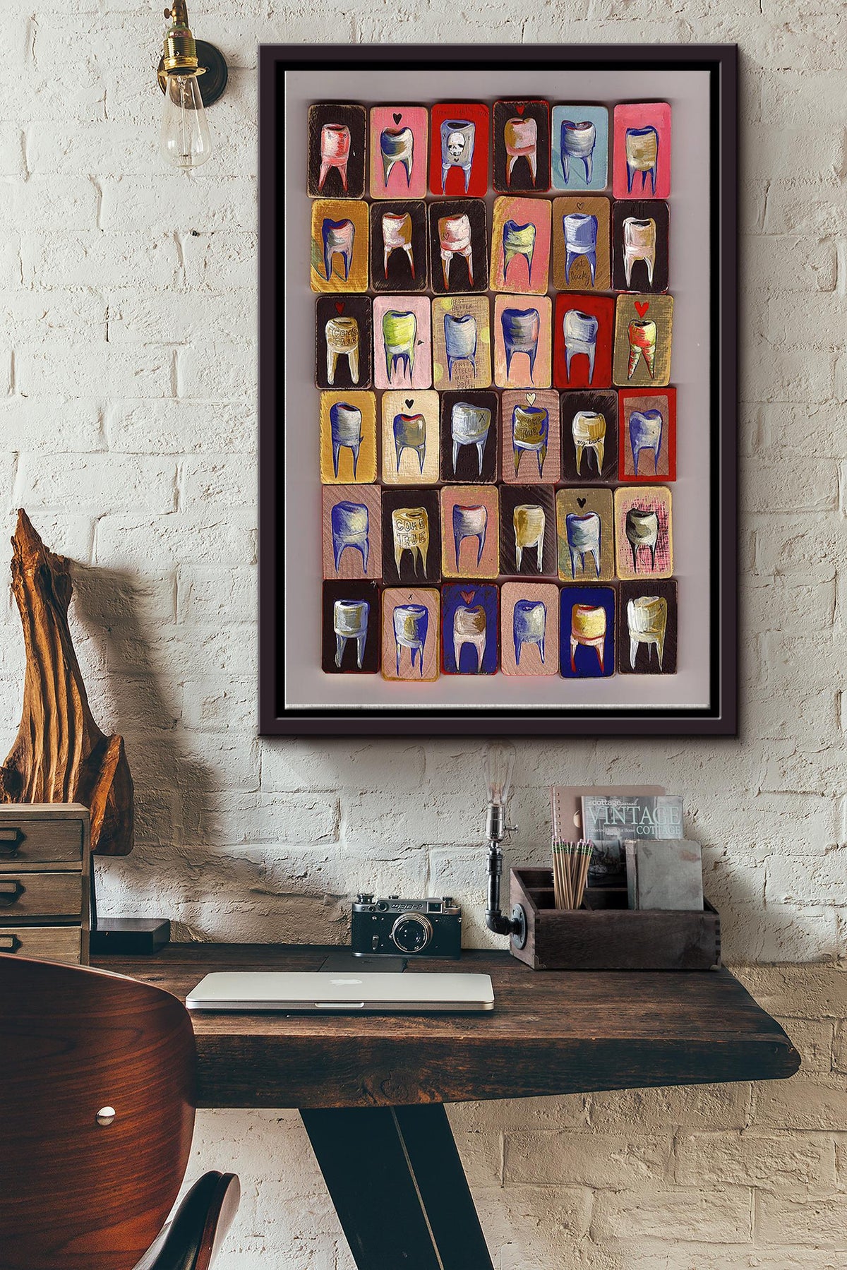 Teeth Paiting Dentist Color Art Poster Framed Matte Canvas