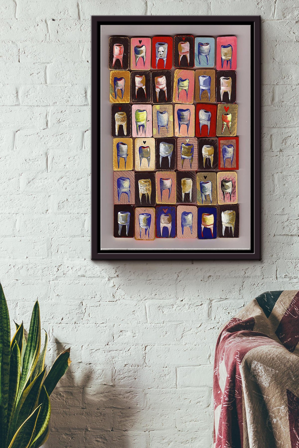 Teeth Paiting Dentist Color Art Poster Framed Matte Canvas