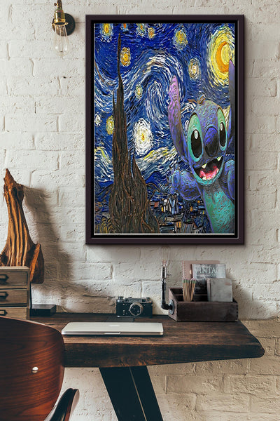 Stitch Starry Night Van Gogh For Lovers Poster Framed Matte Canvas