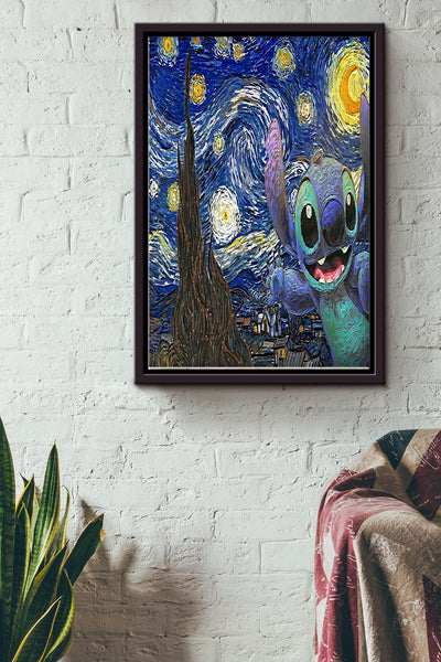 Stitch Starry Night Van Gogh For Lovers Poster Framed Matte Canvas