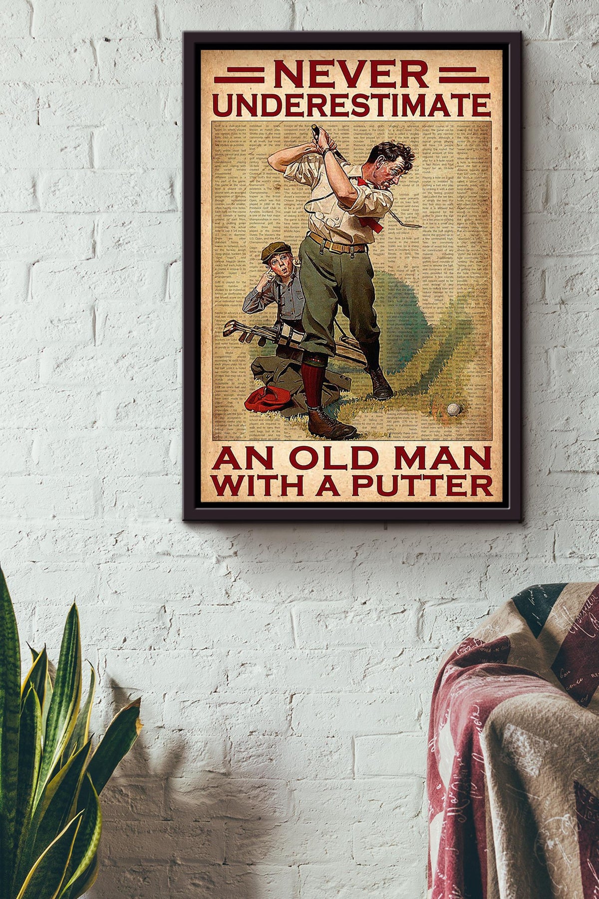 Never Understimate An Old Man With A Putter Poster Gift For Father Golfer Framed Canvas