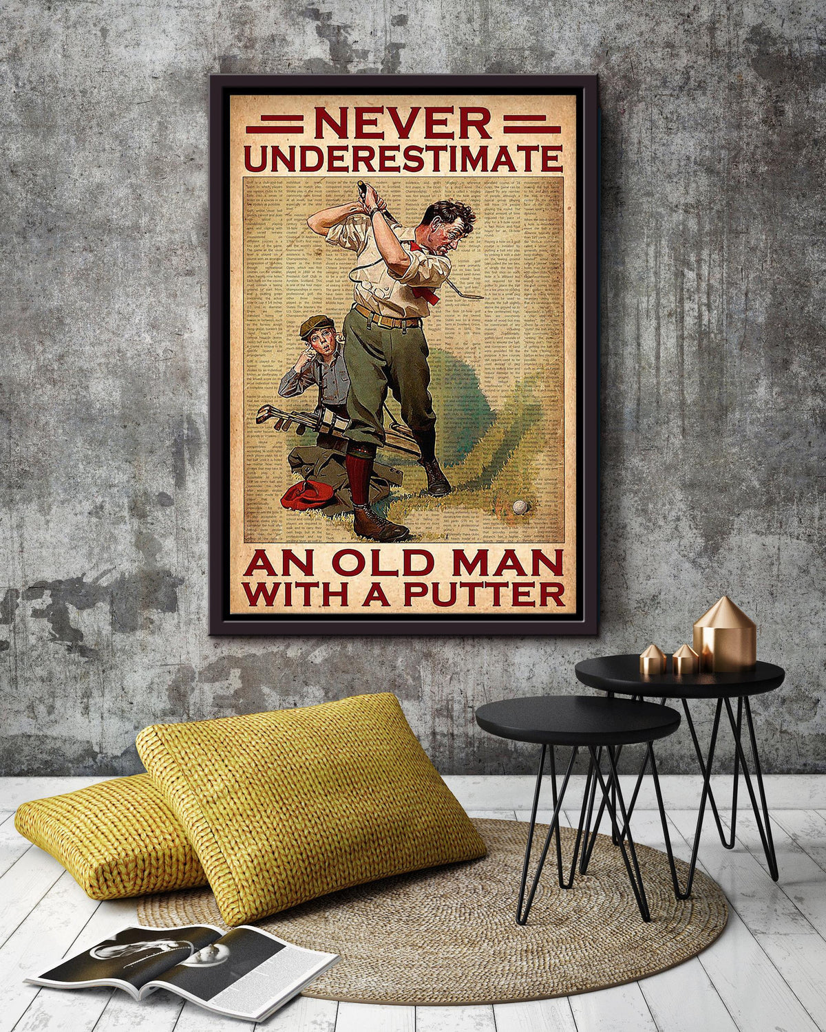 Never Understimate An Old Man With A Putter Poster Gift For Father Golfer Framed Canvas