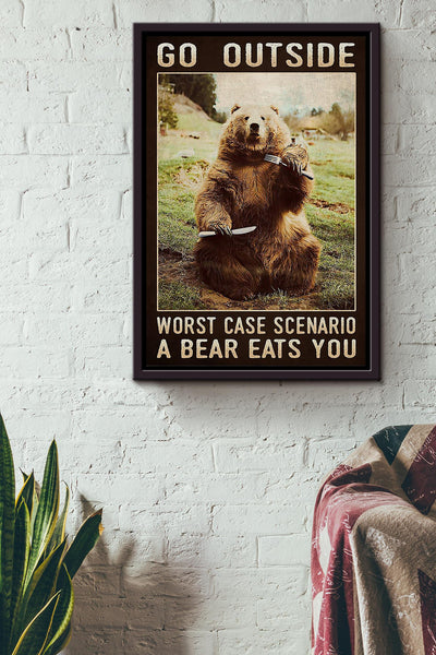 Outside Camping Funny Quote Bear Eats You Gift For Camping Lover Framed Canvas