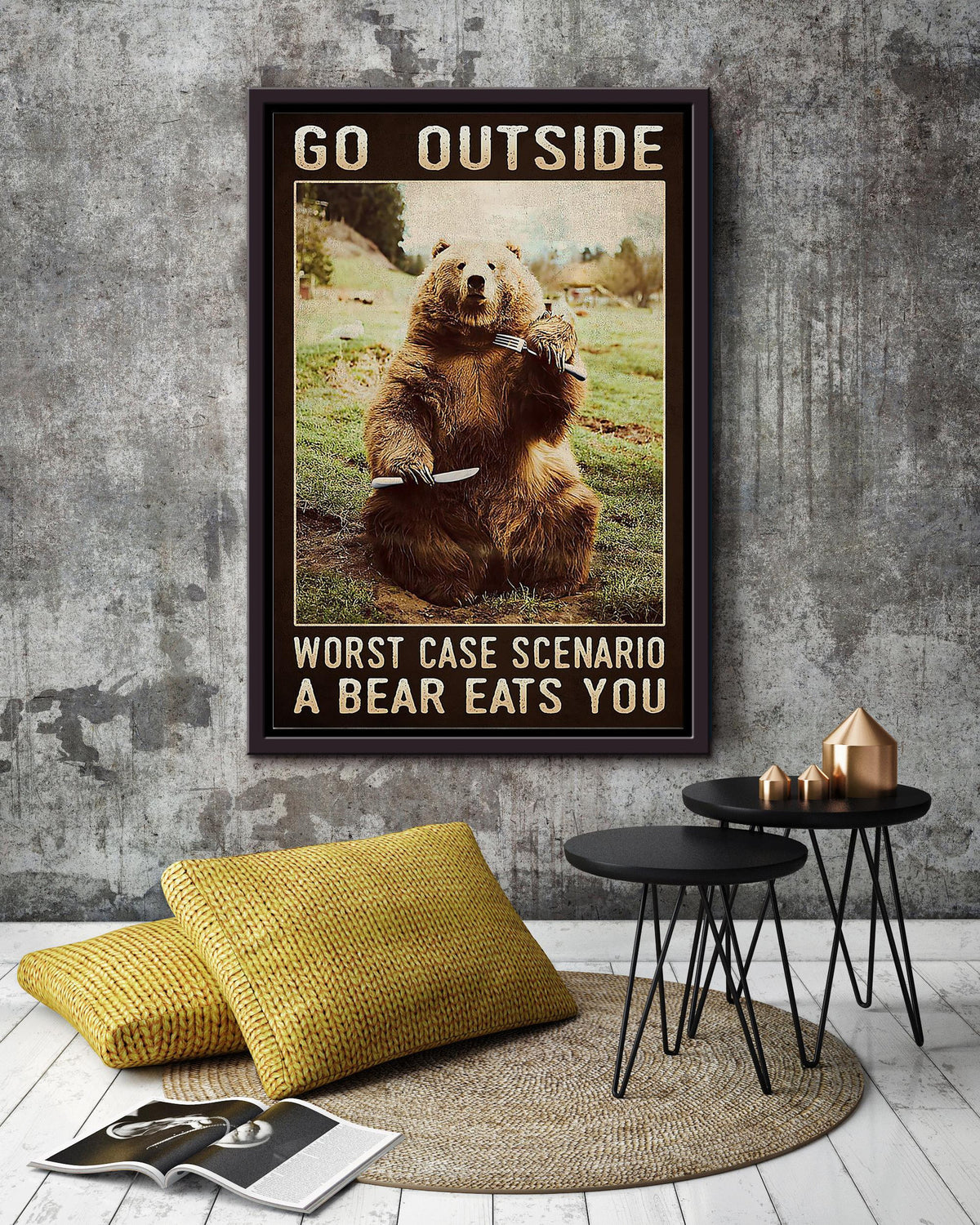 Outside Camping Funny Quote Bear Eats You Gift For Camping Lover Framed Canvas