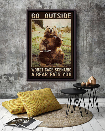 Outside Camping Funny Quote Bear Eats You Gift For Camping Lover Framed Canvas