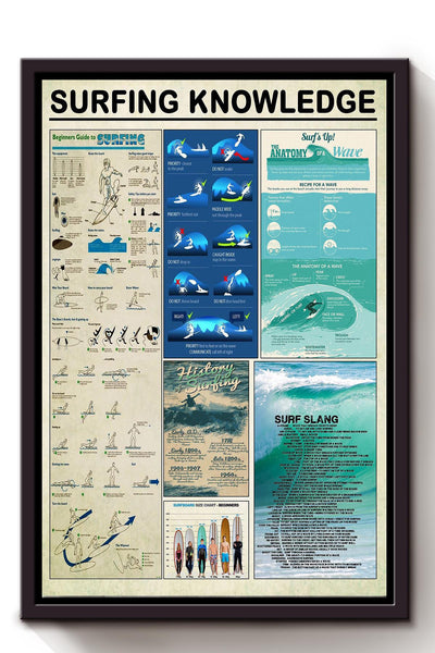 Surfing Guide For Beginners Knowledge Wall Art Gift For Surfing Lover Beach Lover Framed Canvas Framed Prints, Canvas