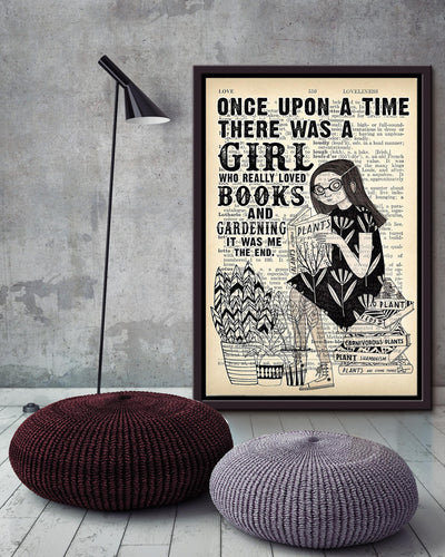 Once Upon A Time There Was A Girl Who Really Loved Books And Gardening Vitage Girl Wall Art For Book Lover Garener Framed Matte Canvas Framed Prints, Canvas