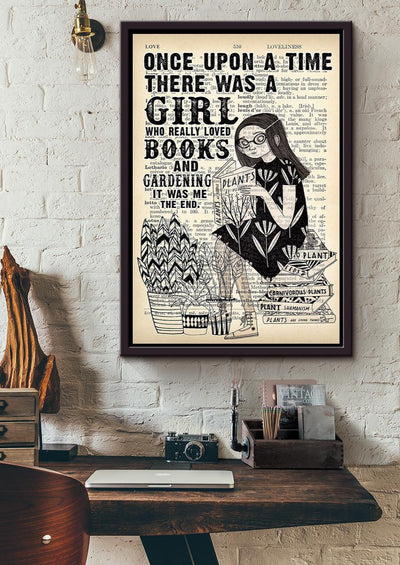 Once Upon A Time There Was A Girl Who Really Loved Books And Gardening Vitage Girl Wall Art For Book Lover Garener Framed Matte Canvas Framed Prints, Canvas
