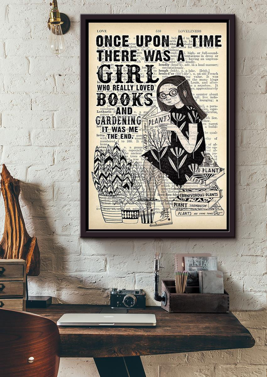 Once Upon A Time There Was A Girl Who Really Loved Books And Gardening Vitage Girl Wall Art For Book Lover Garener Framed Matte Canvas Framed Prints, Canvas
