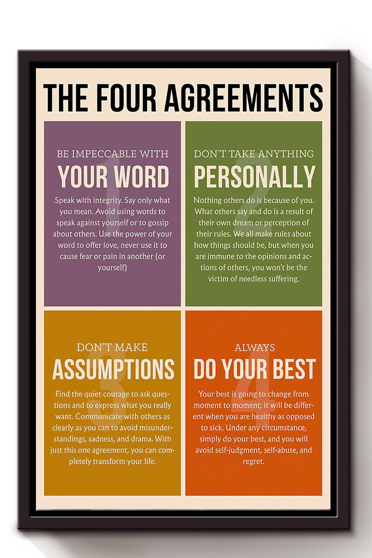 The Four Agreements Be Impeccable With Your Word Poster Framed Canvas