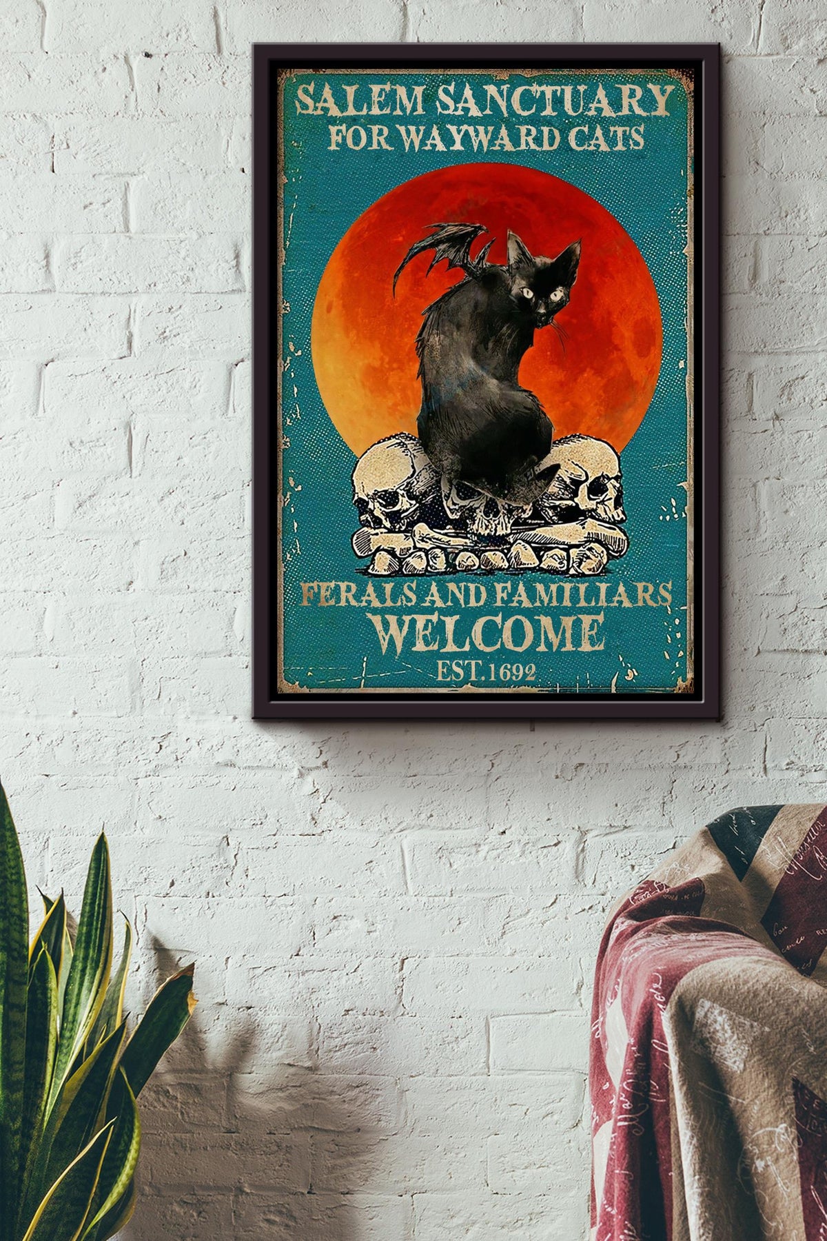 Salem Sanctualy For Wayward Cats Animal Wall Art Gift For Blackcat Lover, Halloween Decor, Sabrina Fan Framed Canvas Framed Prints, Canvas