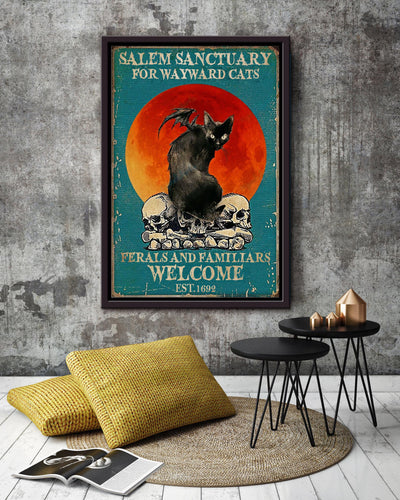 Salem Sanctualy For Wayward Cats Animal Wall Art Gift For Blackcat Lover, Halloween Decor, Sabrina Fan Framed Canvas Framed Prints, Canvas