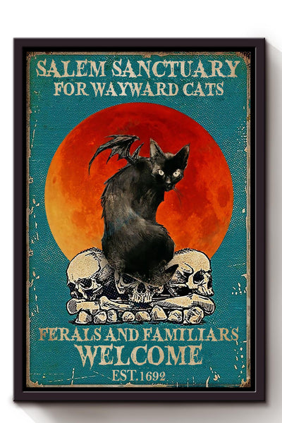 Salem Sanctualy For Wayward Cats Animal Wall Art Gift For Blackcat Lover, Halloween Decor, Sabrina Fan Framed Canvas Framed Prints, Canvas