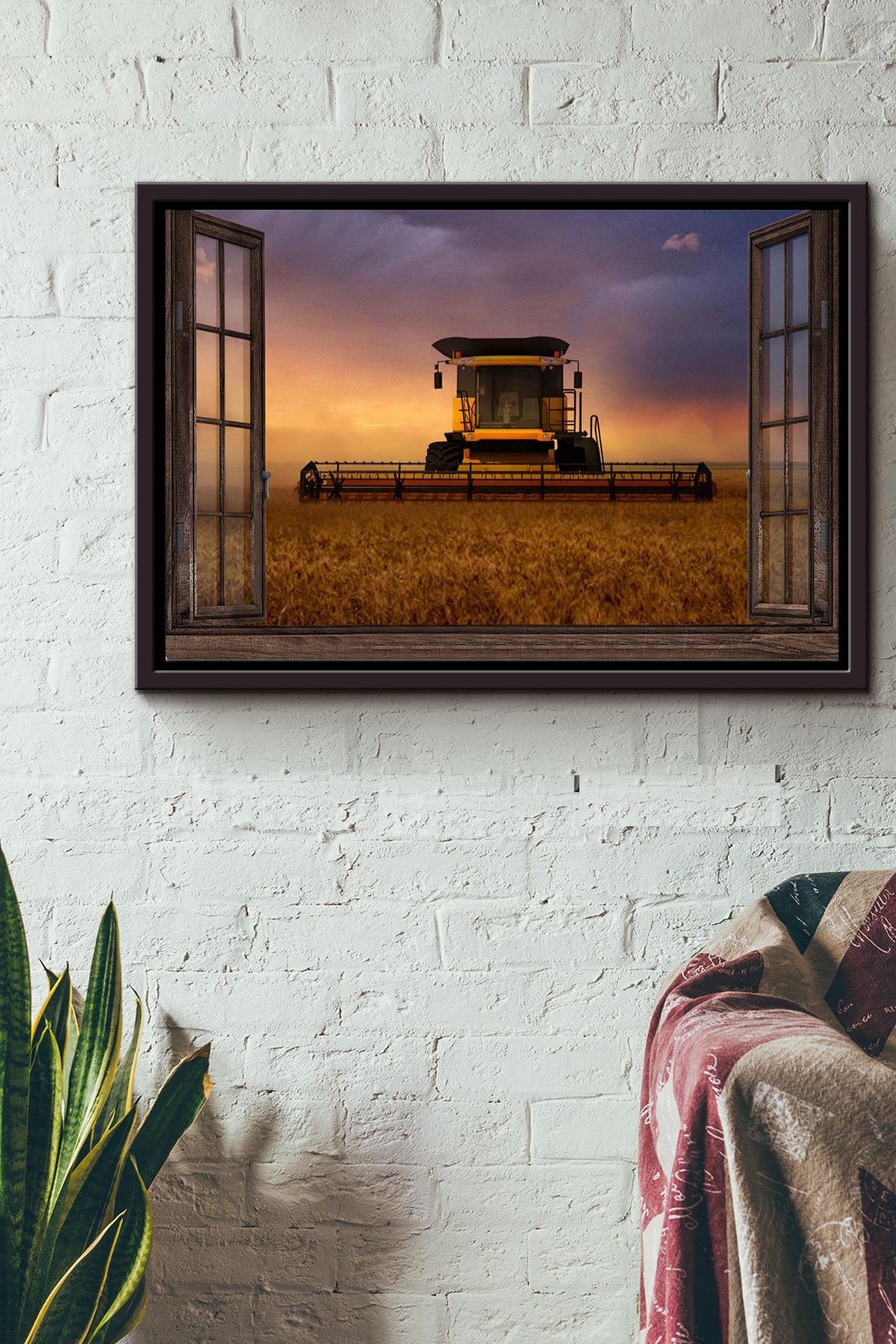 Nh Combine Tractor Window View Poster n Framed Matte Canvas