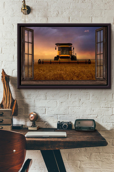 Nh Combine Tractor Window View Poster n Framed Matte Canvas