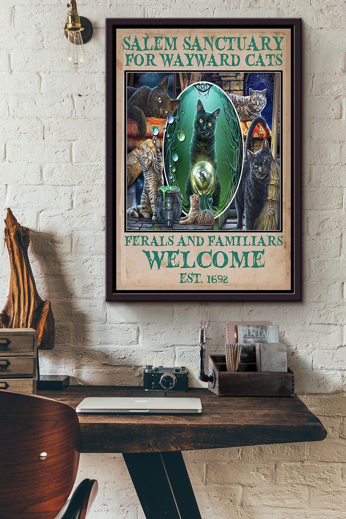 Salem Sanctualy For Wayward Cats Animal Wall Art Gift For International Cat Day Halloween Decor Kitten Foster Framed Canvas Framed Prints, Canvas
