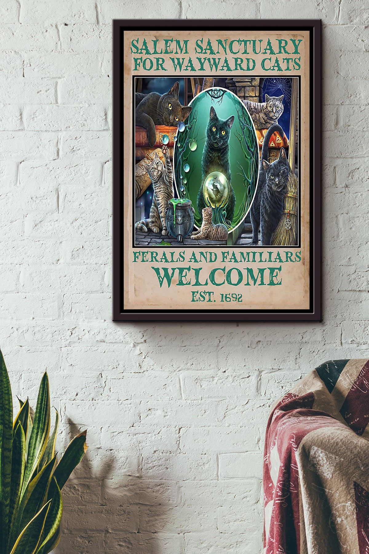 Salem Sanctualy For Wayward Cats Animal Wall Art Gift For International Cat Day Halloween Decor Kitten Foster Framed Canvas Framed Prints, Canvas