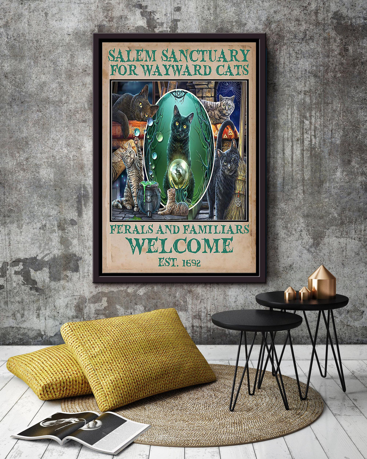 Salem Sanctualy For Wayward Cats Animal Wall Art Gift For International Cat Day Halloween Decor Kitten Foster Framed Canvas Framed Prints, Canvas