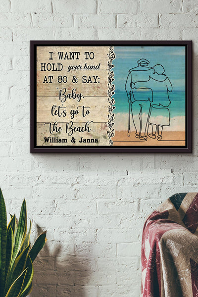Simple Sketch Couple Go To The Beach Poster n Framed Matte Canvas