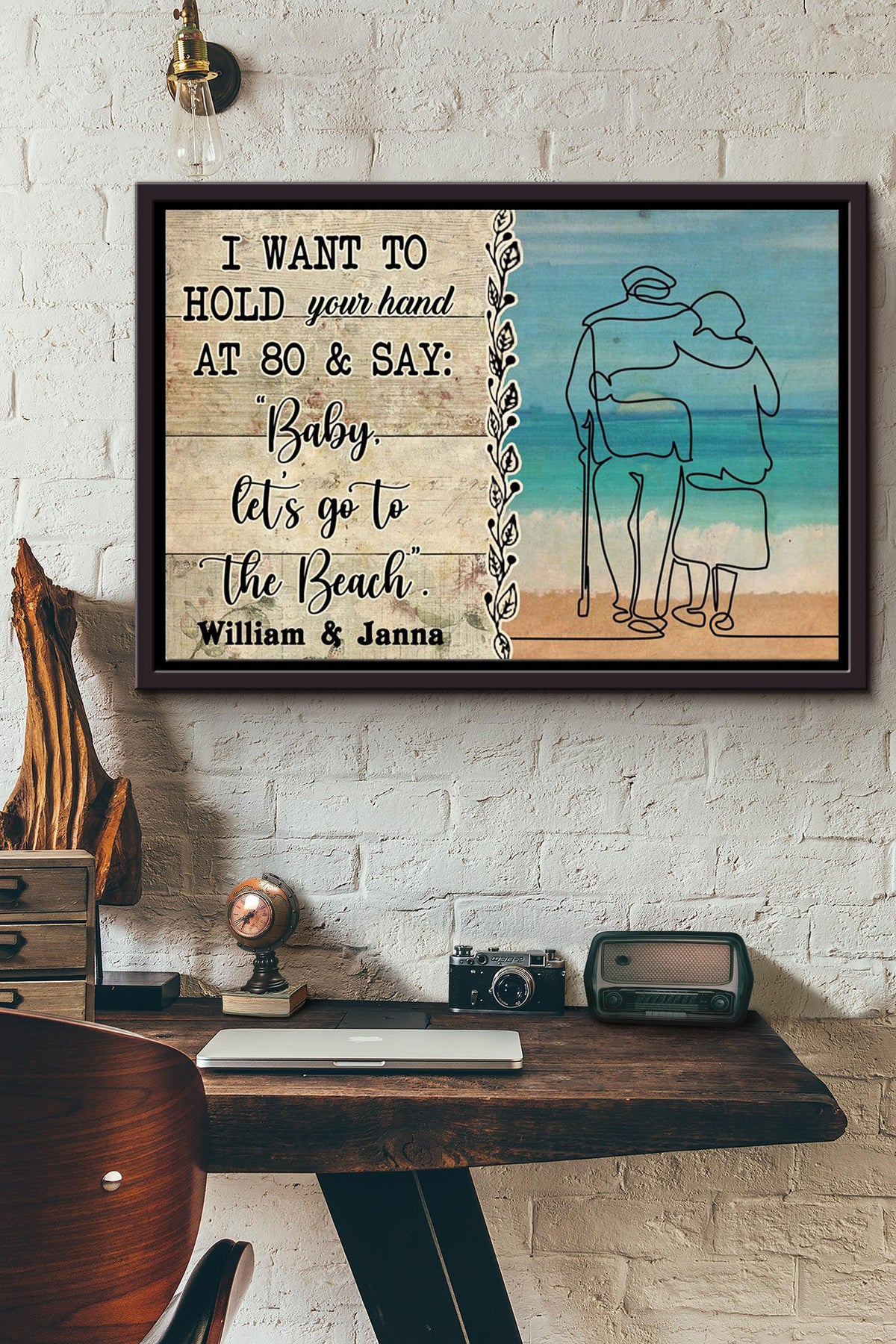Simple Sketch Couple Go To The Beach Poster n Framed Matte Canvas