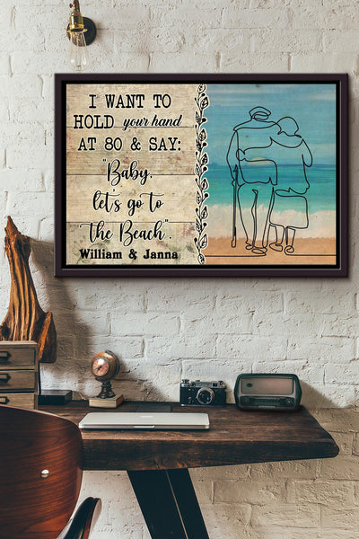 Simple Sketch Couple Go To The Beach Poster n Framed Matte Canvas