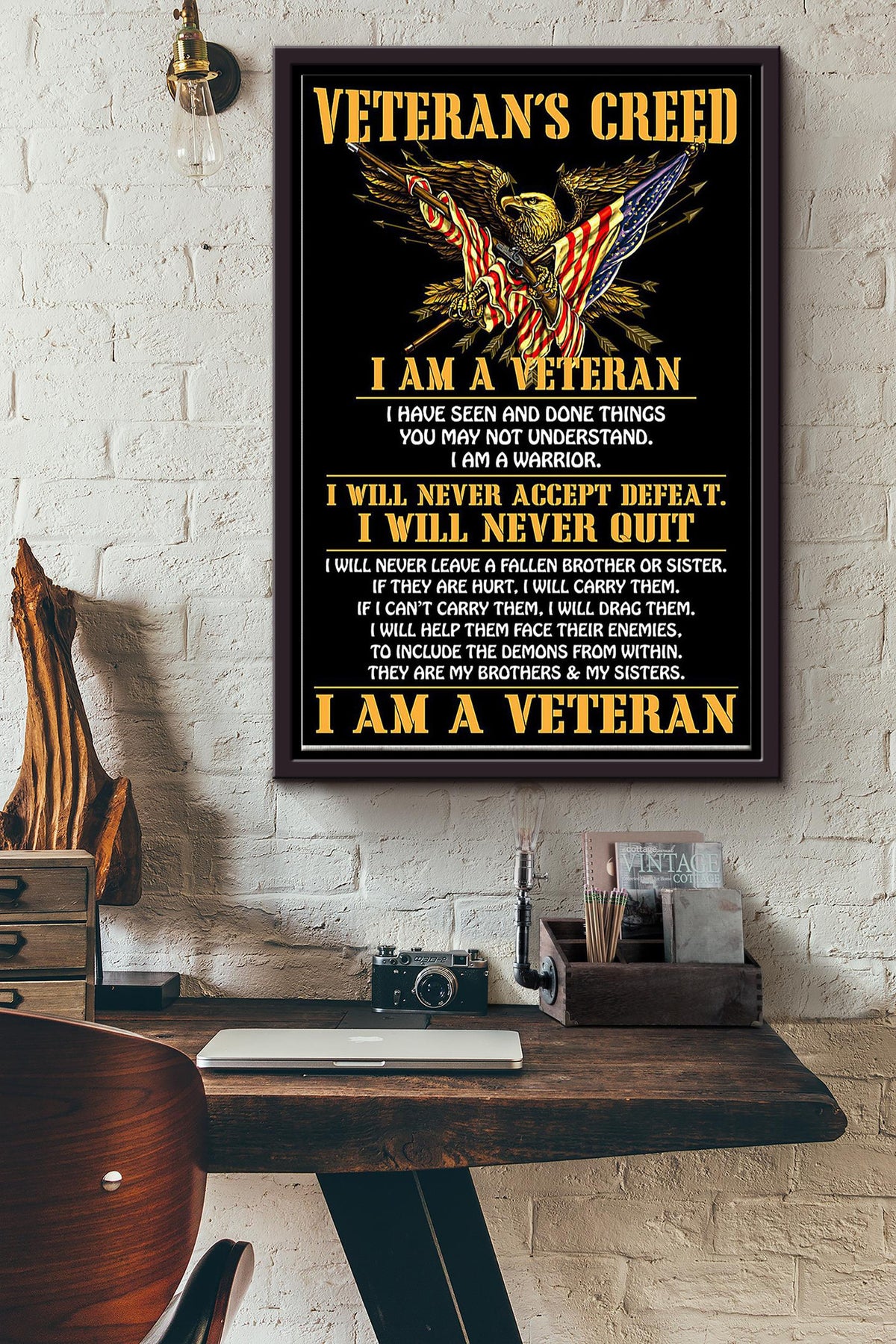 Veterans Creed I Am A Veteran American Veteran Poster Framed Matte Canvas