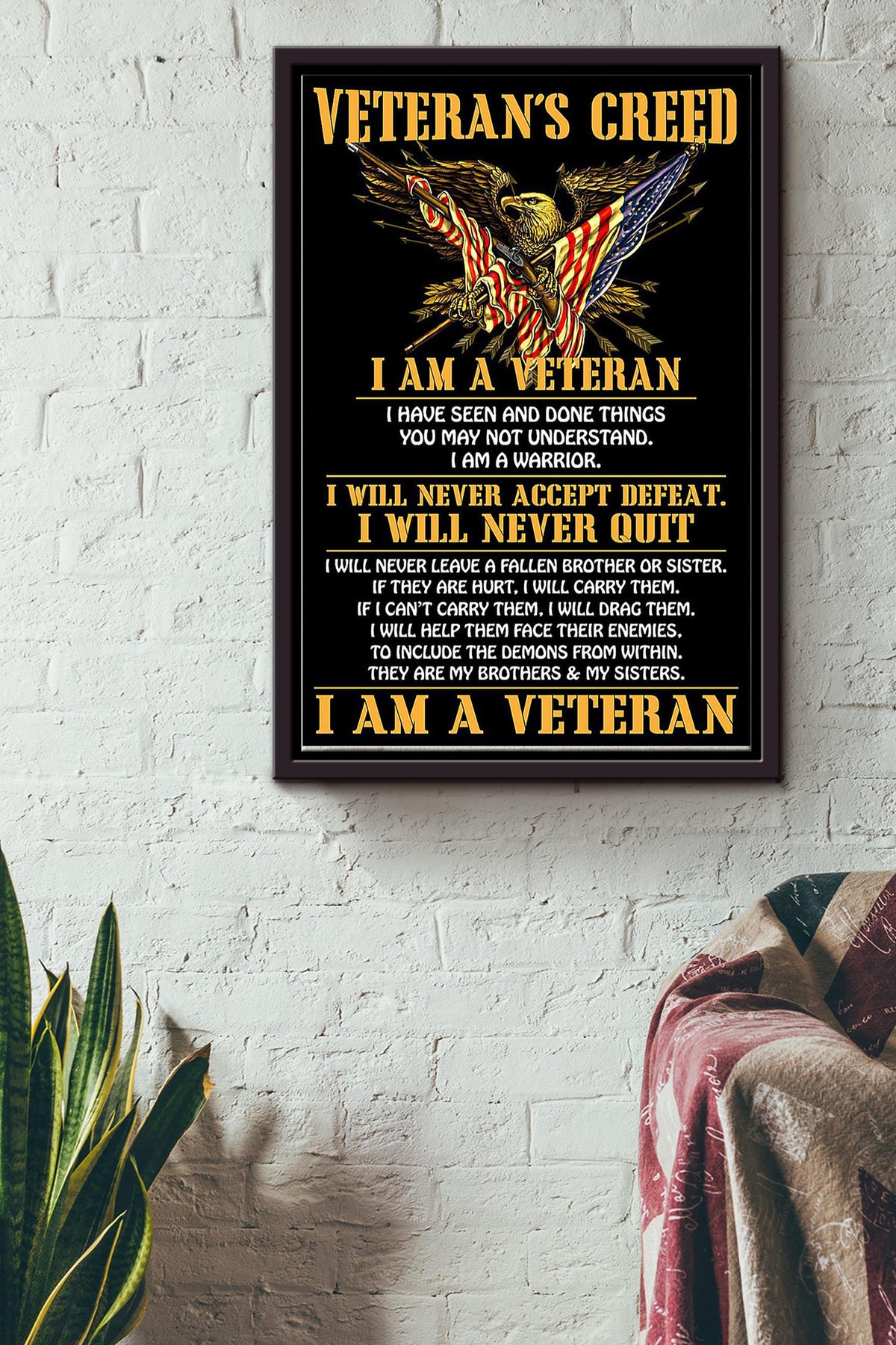 Veterans Creed I Am A Veteran American Veteran Poster Framed Matte Canvas
