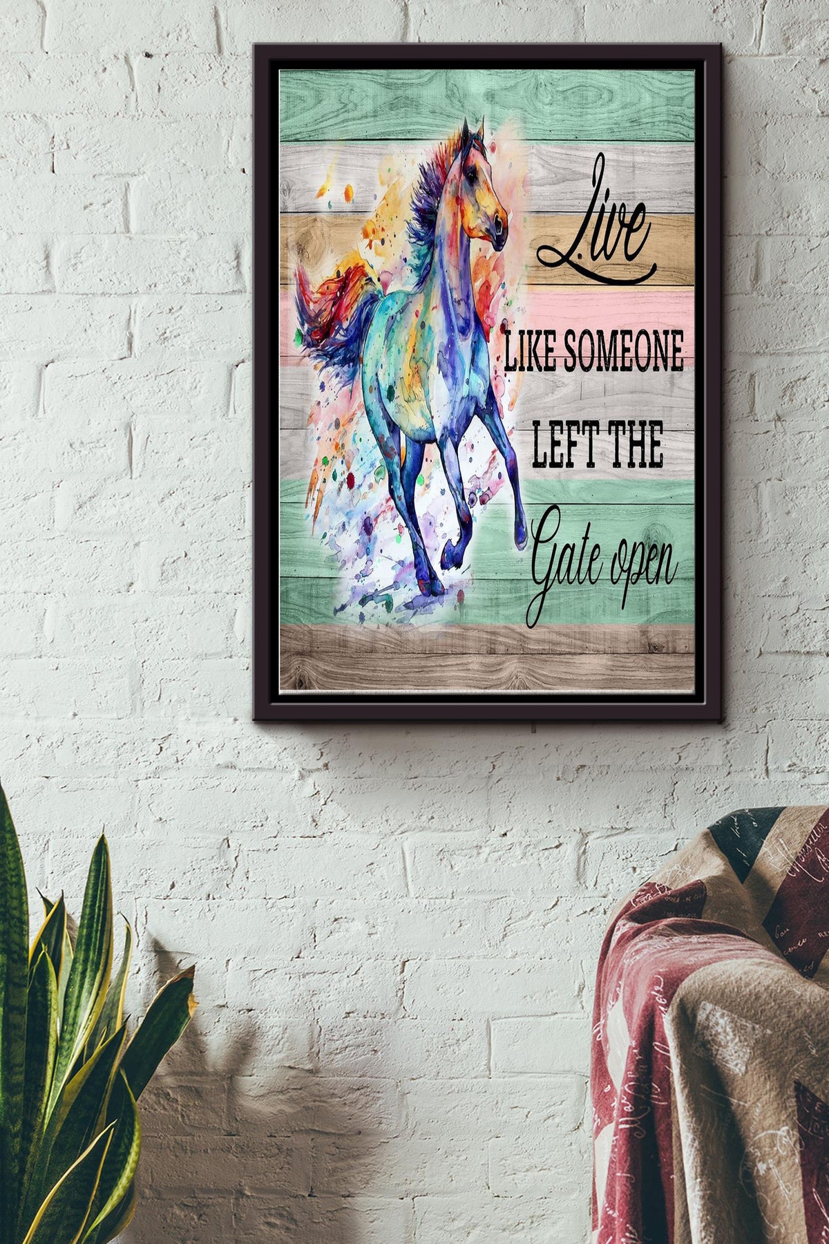 Watercolour Horse Live Like Someone Left The Gate Open Print Canvas Wall Art Poster Decor Anniversary Birthday Christmas Housewarming Gift Framed Matte Canvas Framed Prints, Canvas
