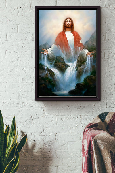 Waterfall Christan Art Poster Framed Matte Canvas