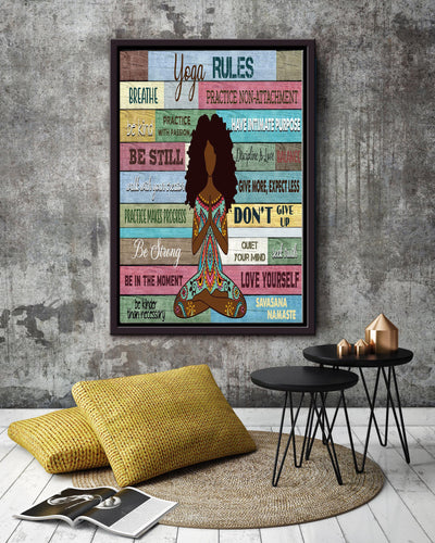 Yoga Rules Meditation Wall Art Gift For Black Women Pilates Lover Yoga Girl Framed Canvas Framed Prints, Canvas