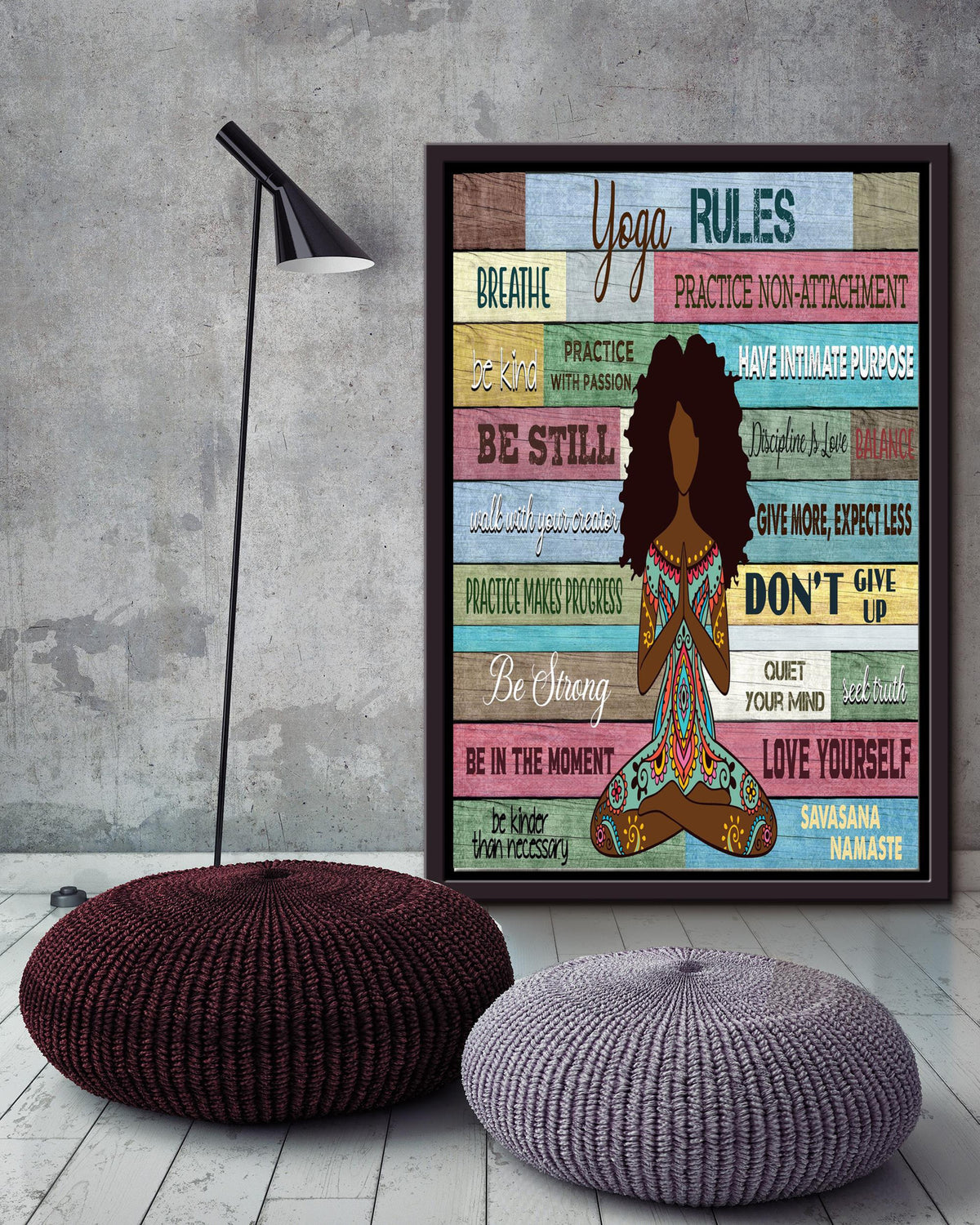 Yoga Rules Meditation Wall Art Gift For Black Women Pilates Lover Yoga Girl Framed Canvas Framed Prints, Canvas